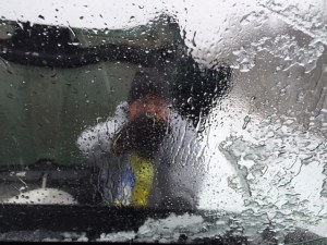 We couldnt see out of the windshield so Greg had to get out and de-ice the window.  